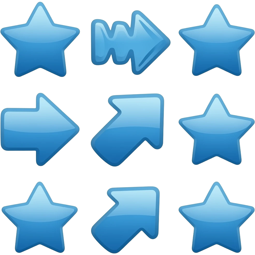 I need 15 emoji arrows, stars, and so on in the same style in blue. emoji