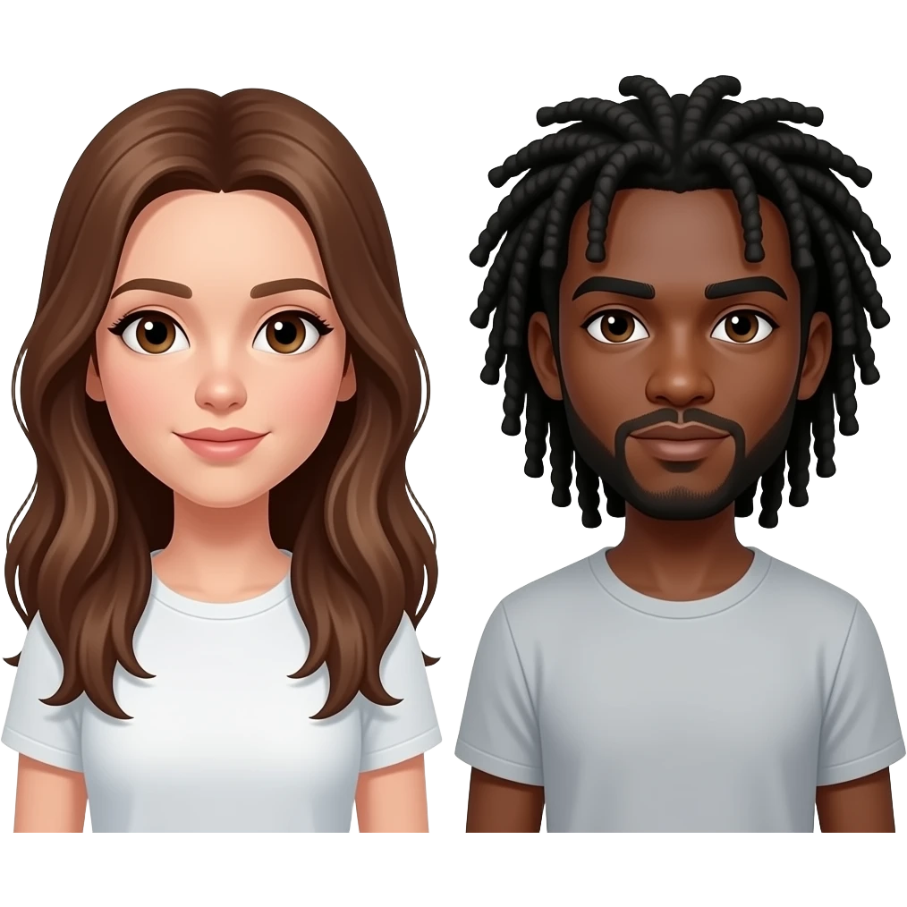 White girl long brown hair brown eyes.  Black hiy lomg dreads emoji