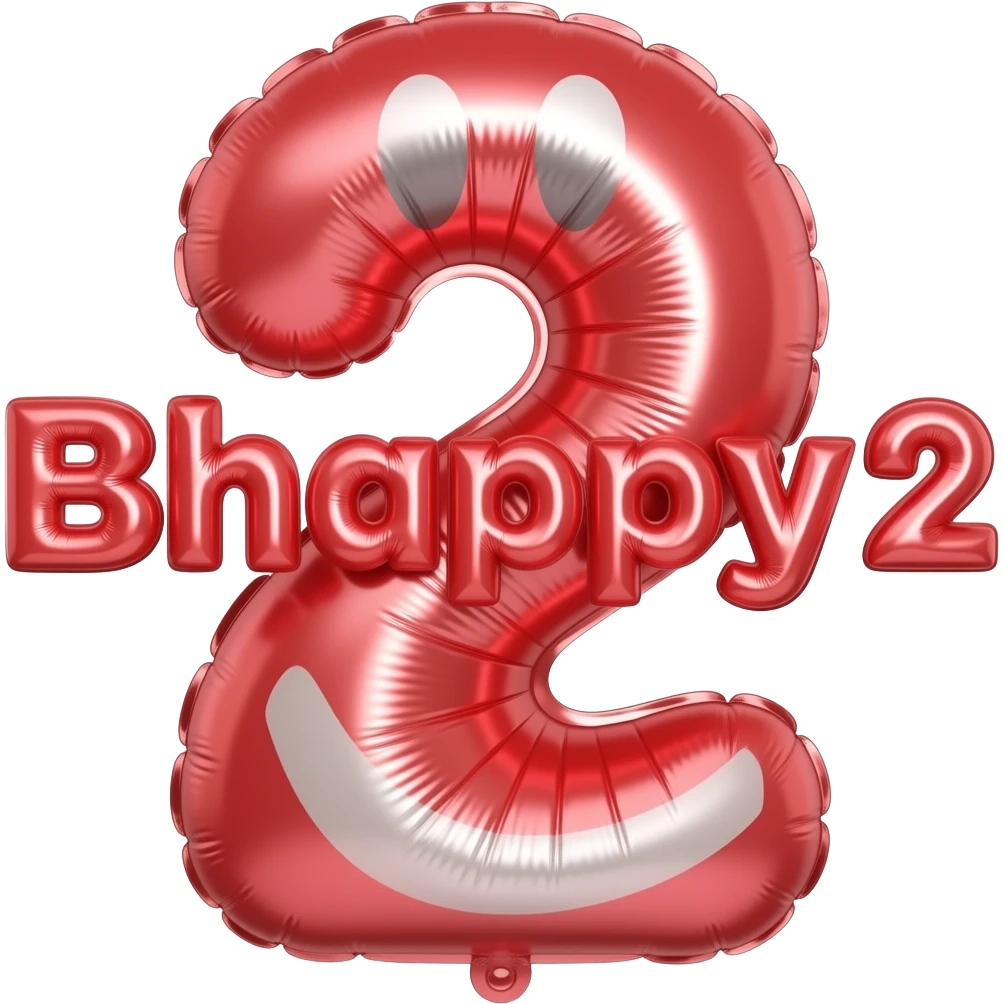 Red balloons that spell out Bhappy2 with smiley face emoji