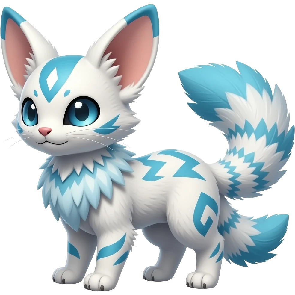 Futuristic furry fluffy floofy feathery tribal marked Genet-Absol-Kyurem-Zeraora-Primagen-fusion-creature with big wide ears emoji