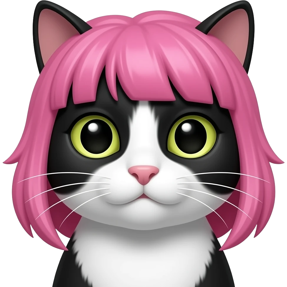 blaack and white cat with pink hairs front view emoji