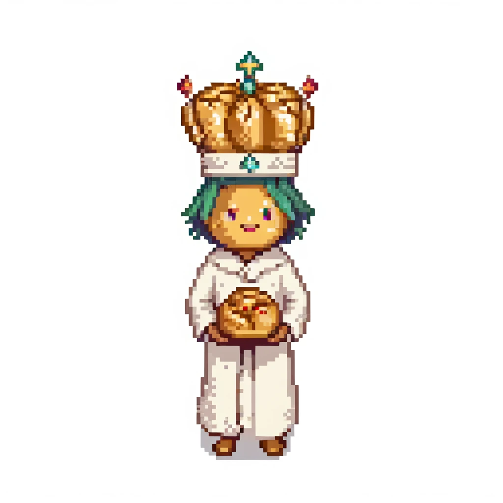 Portrait of the same baker character in every level, realistic skeuomorphism style, consistent lighting and pose, transcendent baker with infinite bread crown, robes woven from light and shadow, divine aura radiating emoji