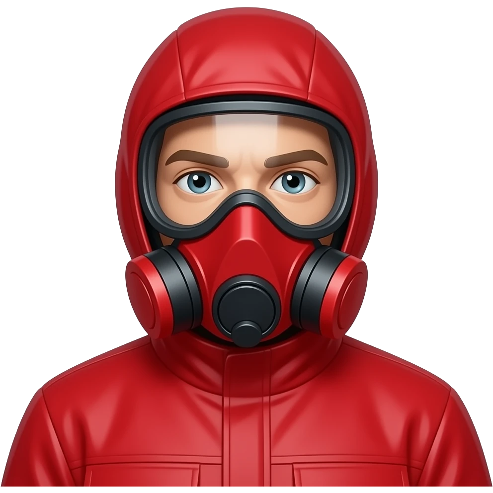 man in red protection clothes with full-faced redmask covered whole face emoji