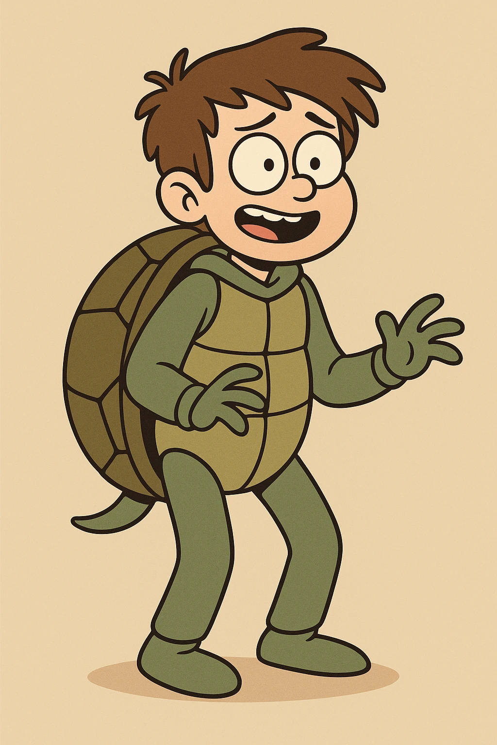 A boy brown hair A turtle costume emoji