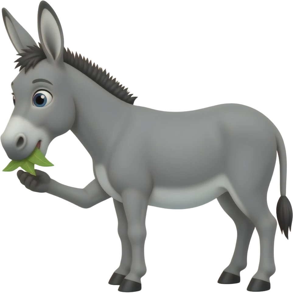 Cartoon grey donkey eating emoji