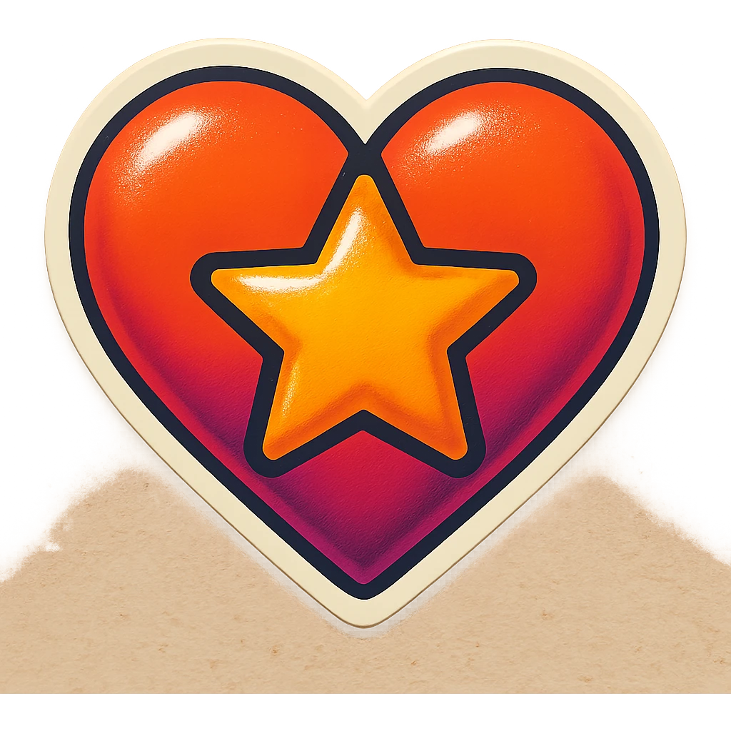retro sticker style heart with a star in the center, bold and playful emoji