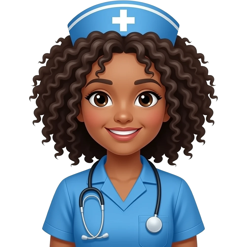 curly hairs nurse with vibrant blue uniform emoji