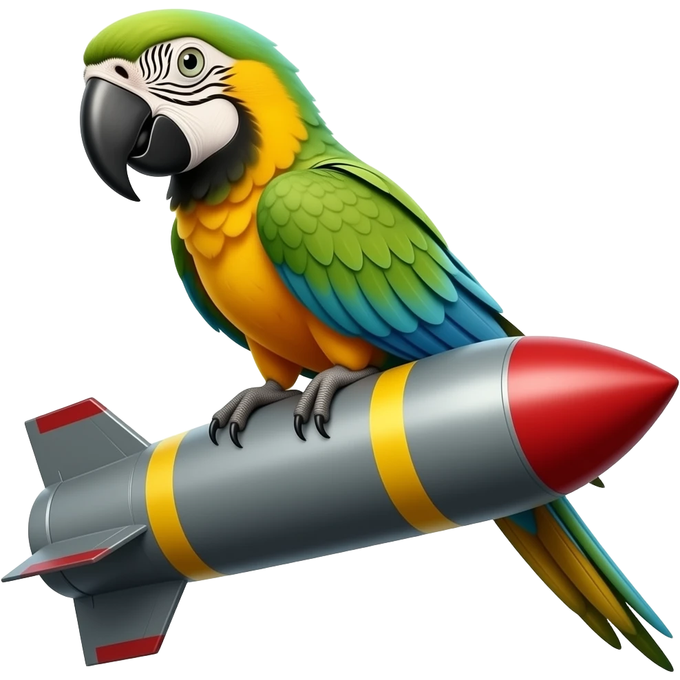 crea un emoji de un loro montado en un misil emoji