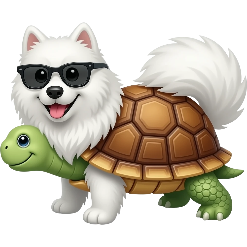 samoyed wearing sunglass on the back of a turtle emoji