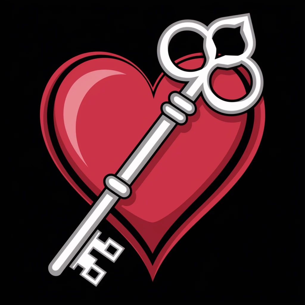 gothic heart with a silver gothic key emoji