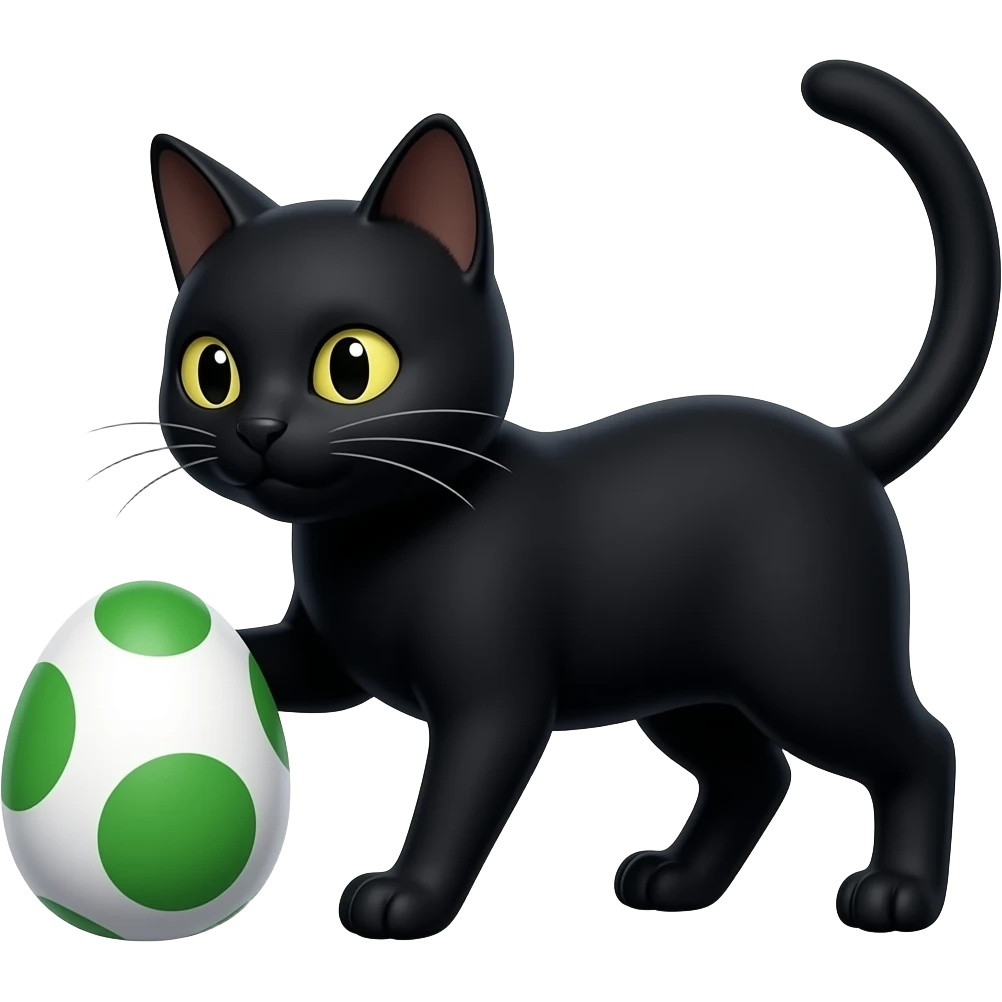 solid black cat playing with a yoshi egg from the super mario franchise emoji