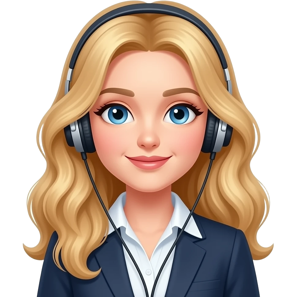 a teacher with long wavy blond hair and blue eyes listening to music emoji