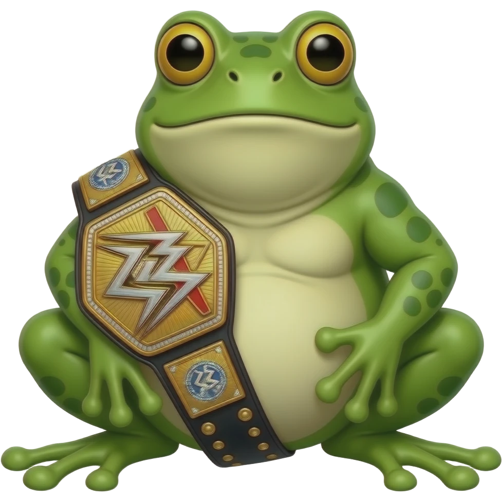 ric flair WWE star, but he is a frog with WWE belt over shoulder and the word WOOOOO across the bottom emoji