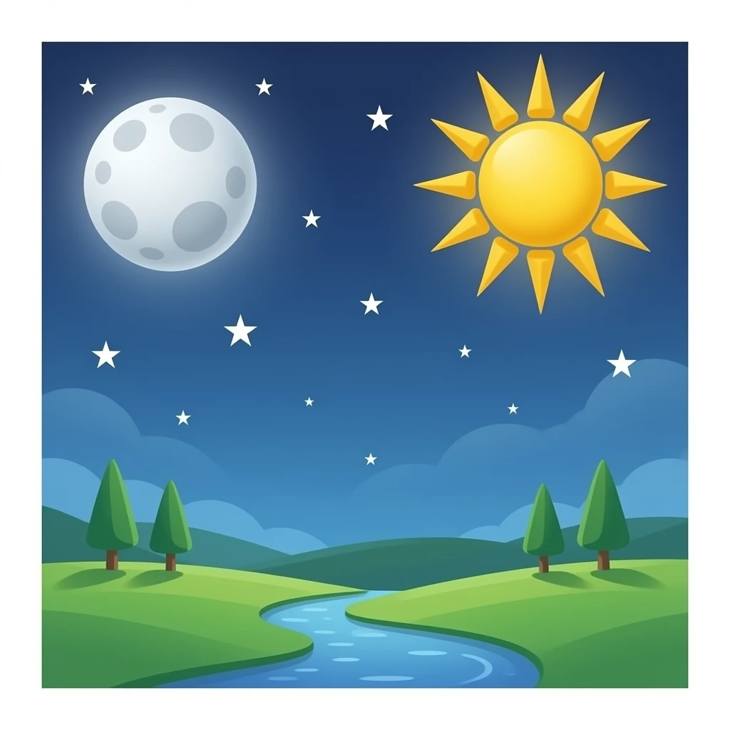 Moon, stars, and sun emoji