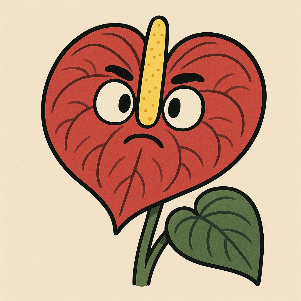 anthurium flower, top view, stylized flat illustration, bold colors emoji