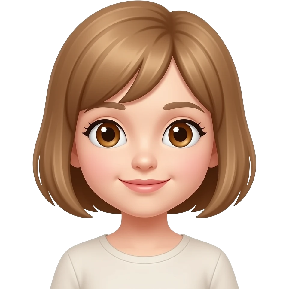 Cute girl with short light brown hair and brown eyes. emoji