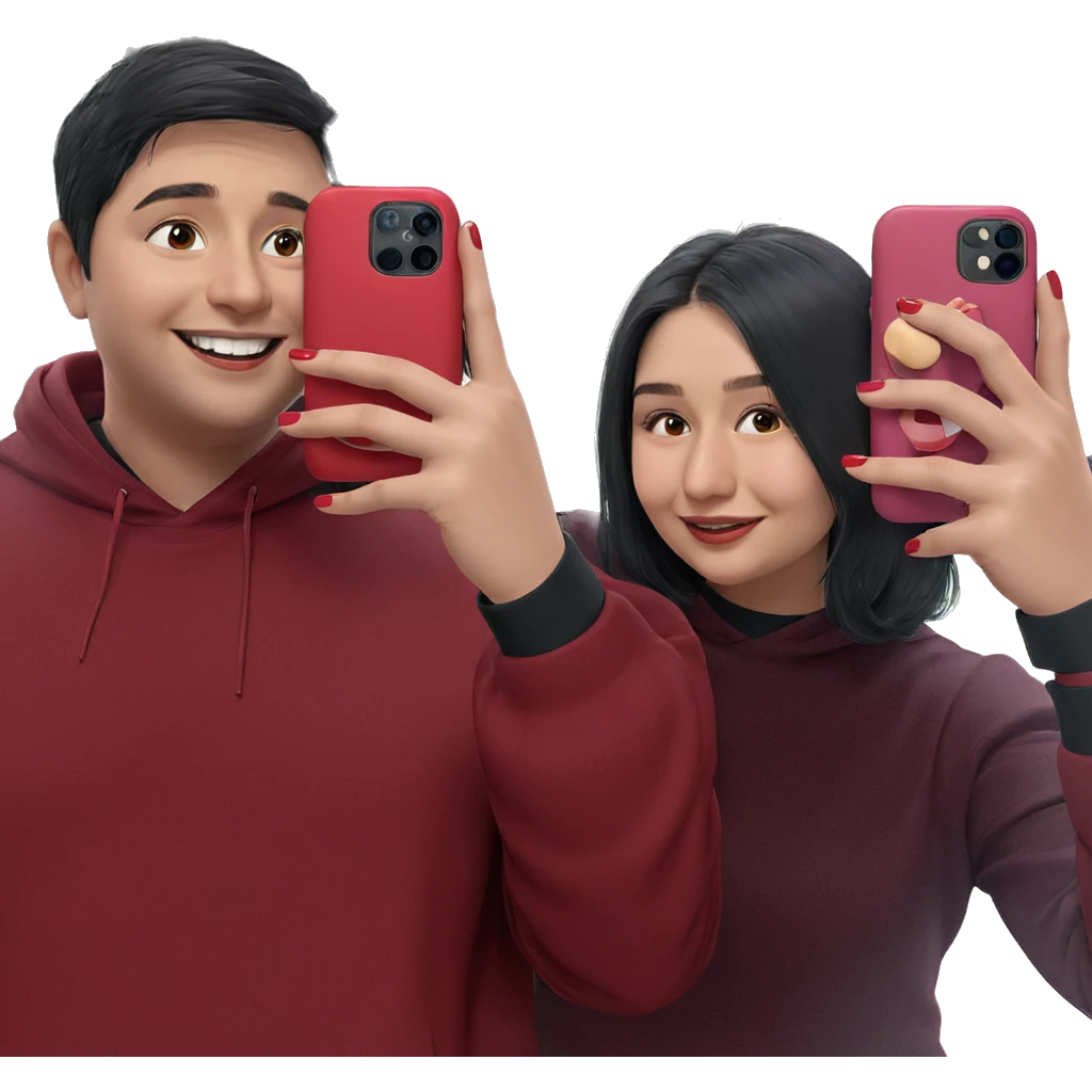 smiling duo with nail polish emoji