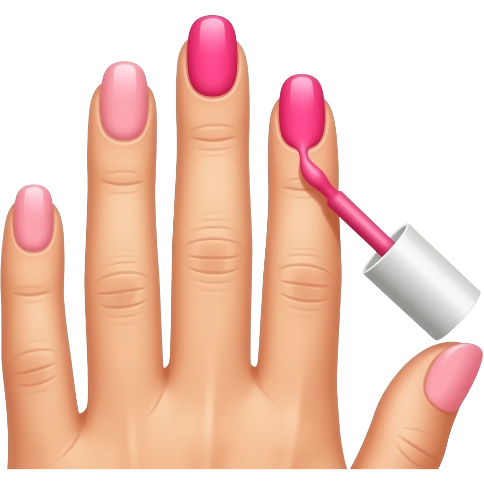 a nail polish brush applied to nails, pink polish, three fingers visible with two fingers already with polish and third finger being applied with polish, all part of same hand, applicator is a brush, no dripping of polish emoji