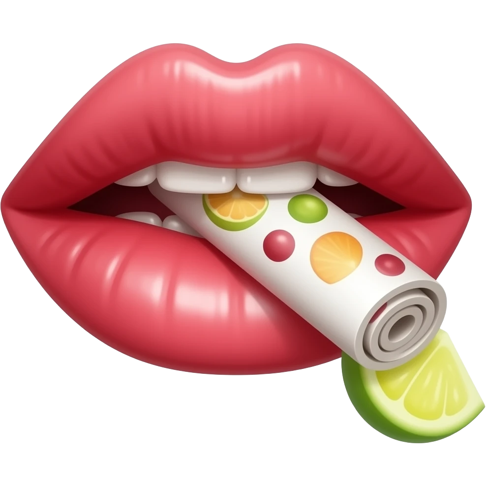 Lips sucking a fruit rollup emoji