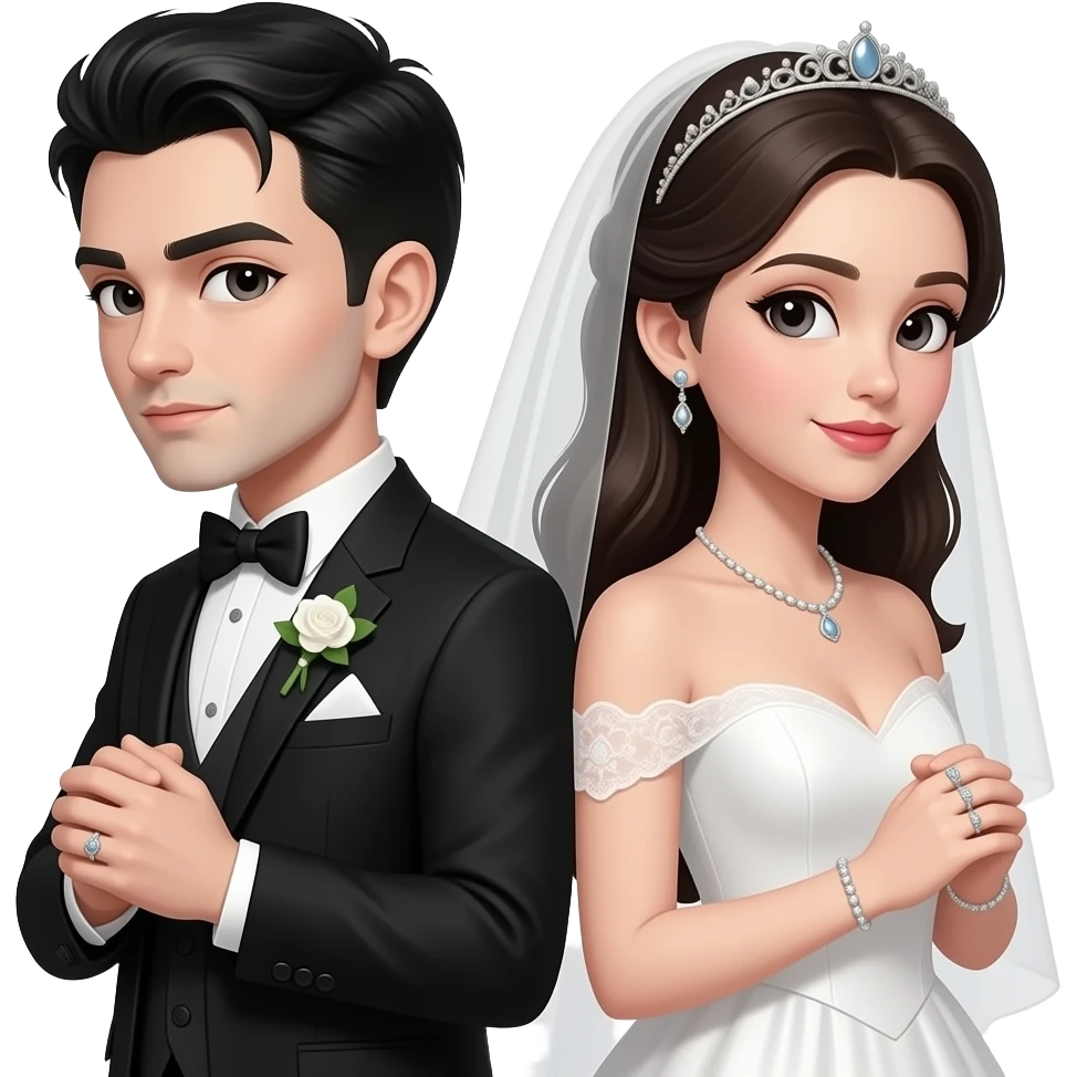 gothic couple married wearing rings standing with their backs against eachother emoji