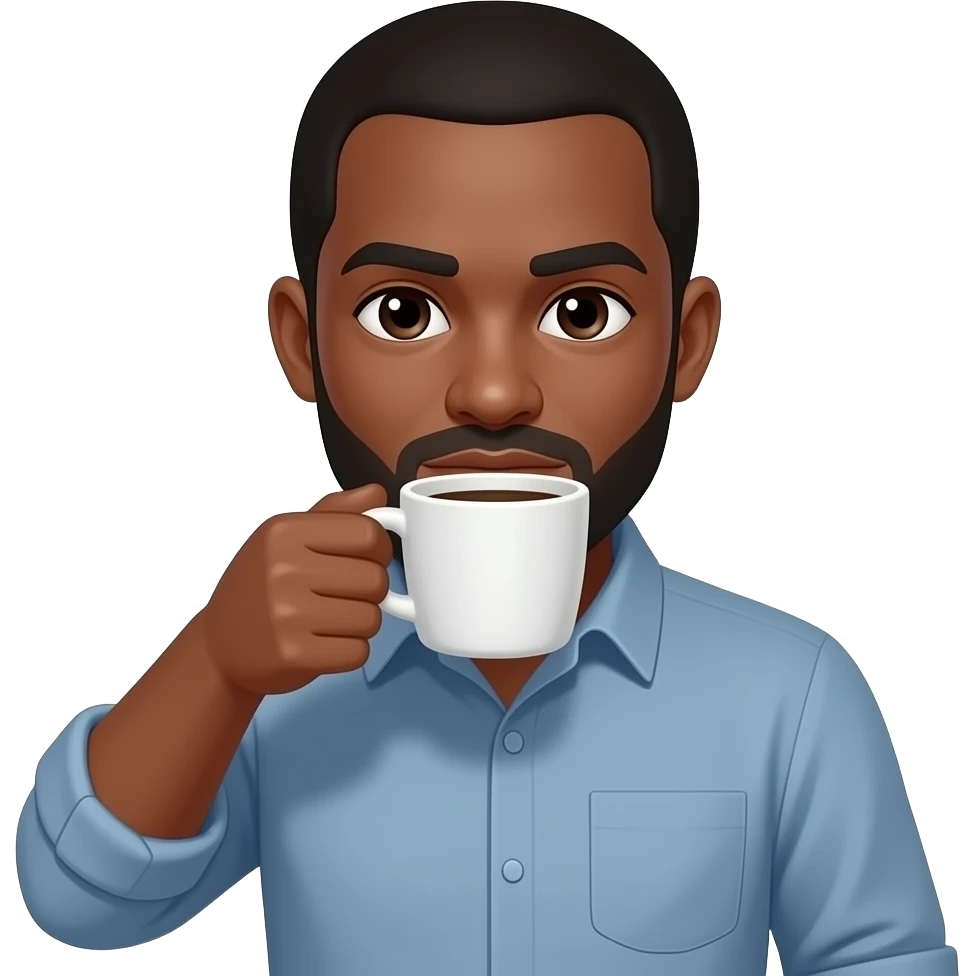 Black bald man with  drinking coffee coffee emoji