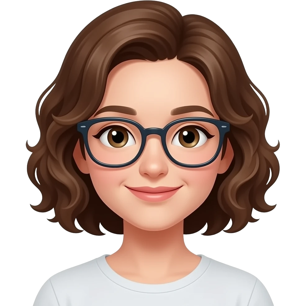 a girl with curly brown hairs wear glasses emoji