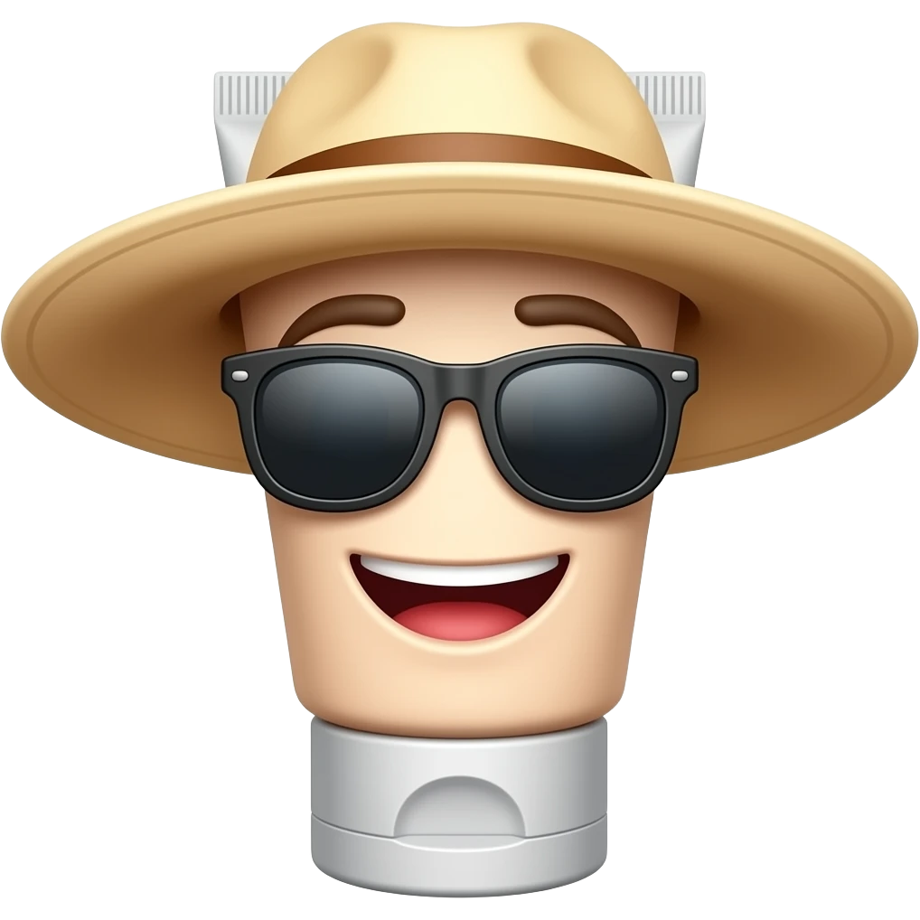 Тюбик крема с лицом  от солнца в летней шляпе и очках от солнца emoji