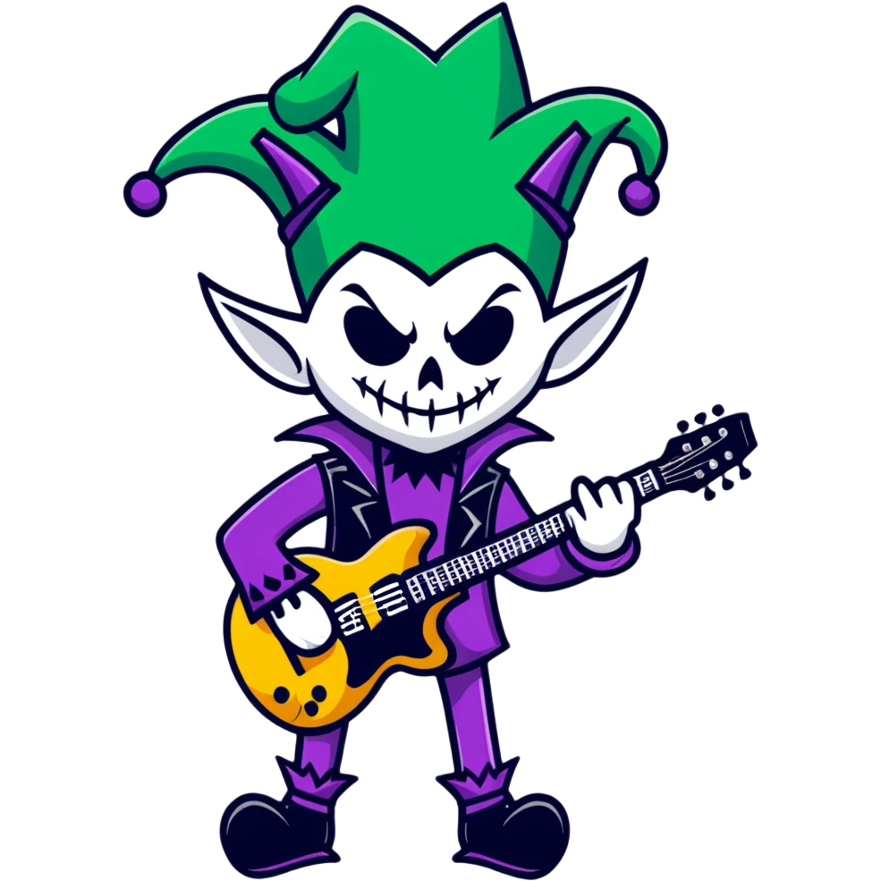 Punk rock jester with guitar and gothic style emoji