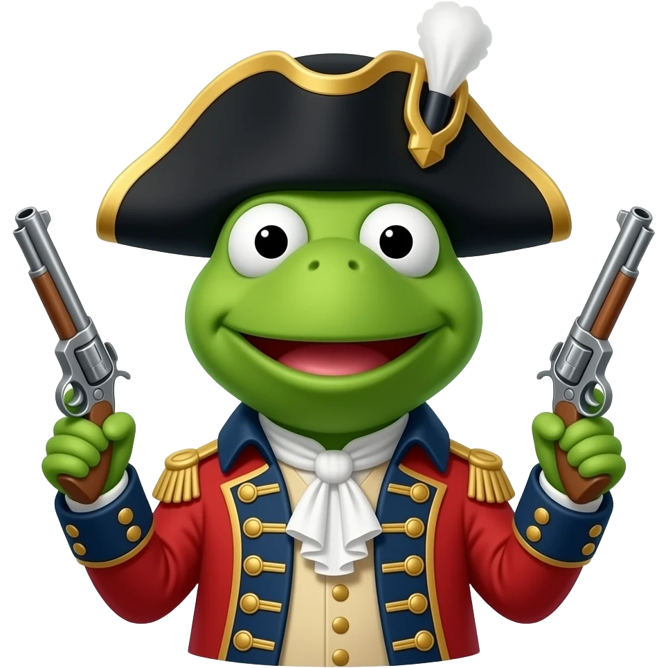 Kermit the Frog in a redcoat, tricorn and gun emoji