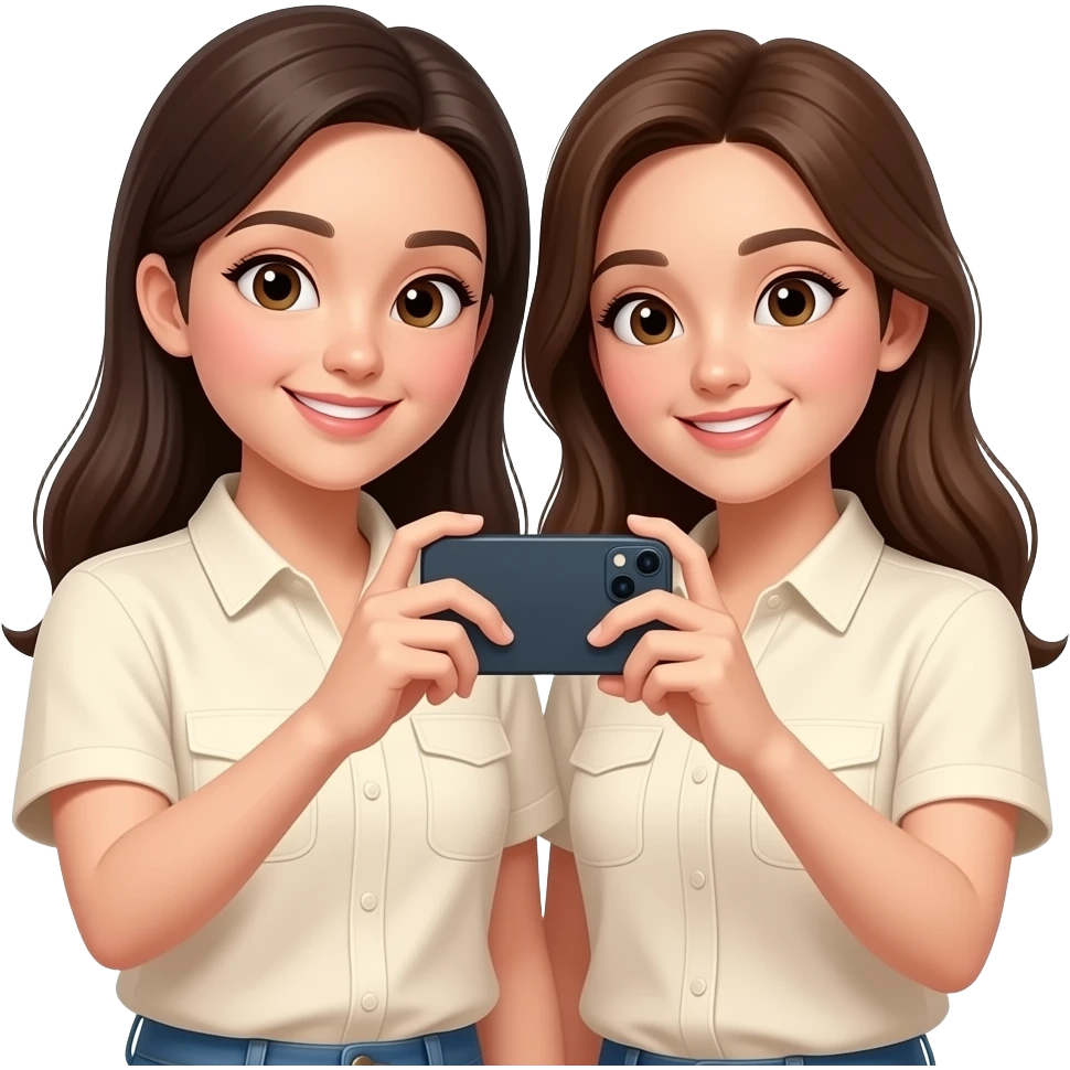 emoji of 2 girls with cream shirts taking photos together with an iphone emoji