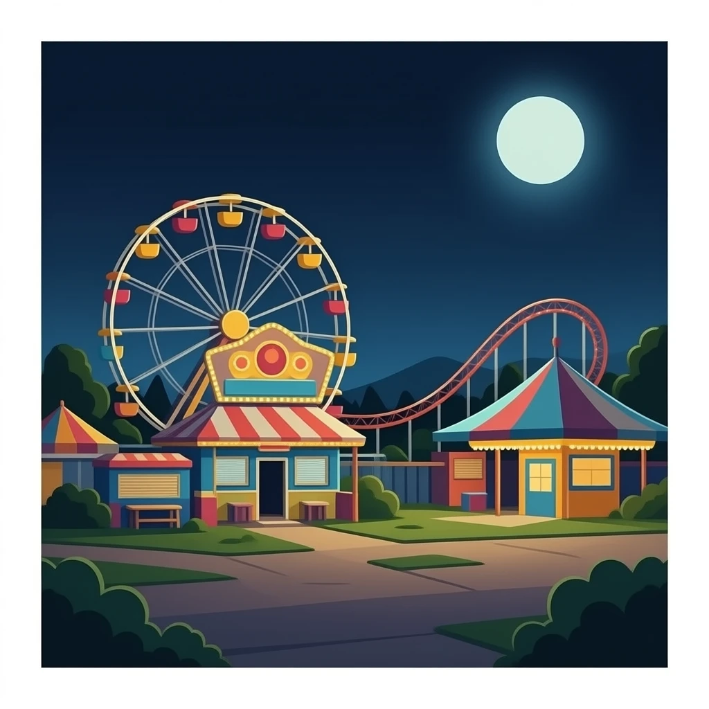 Abandoned Amusement park lit up at night emoji