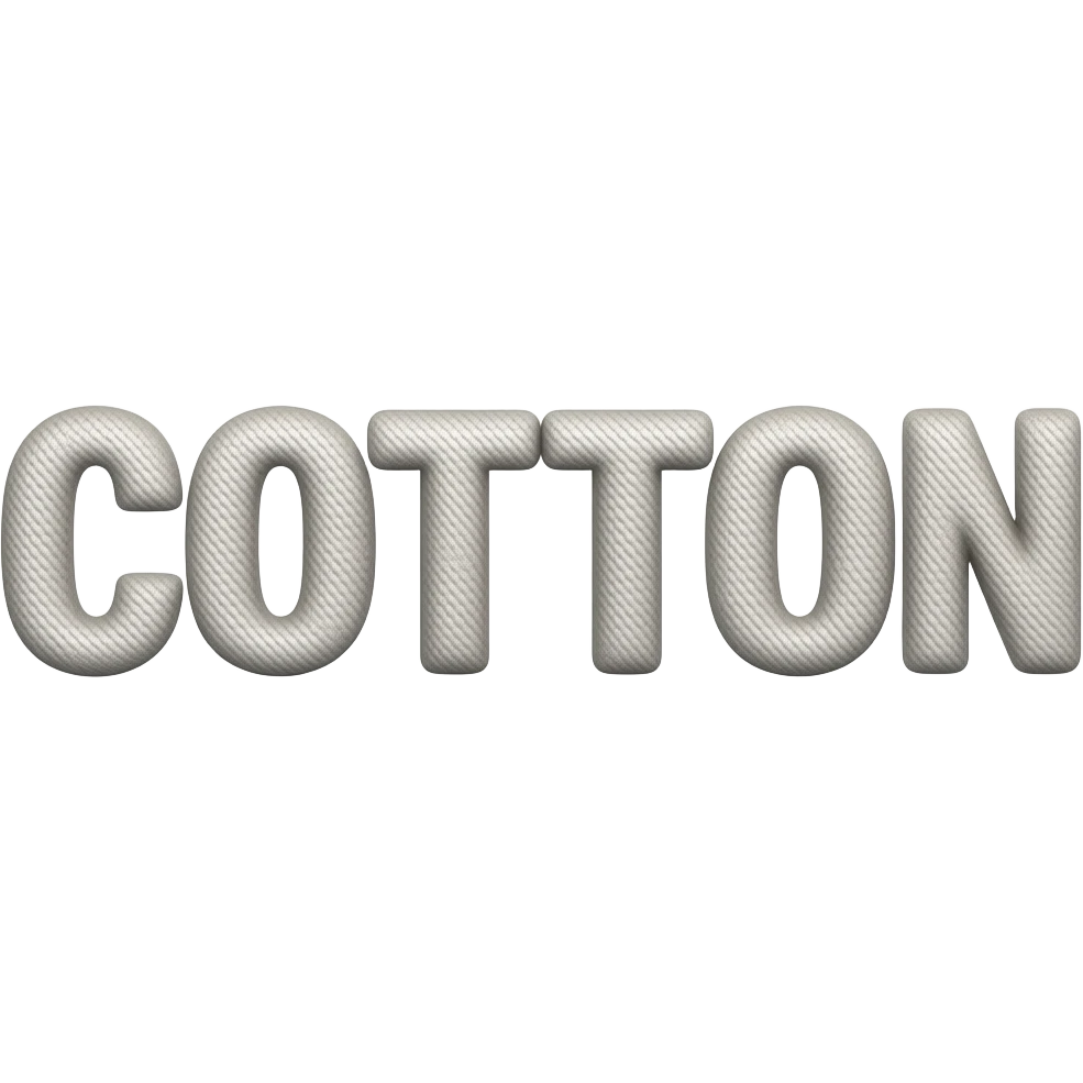 3D letters of the word COTTON in the style of the cotton fashion material and texture. just on one row. Needs to look like real cotton clothing fabric emoji
