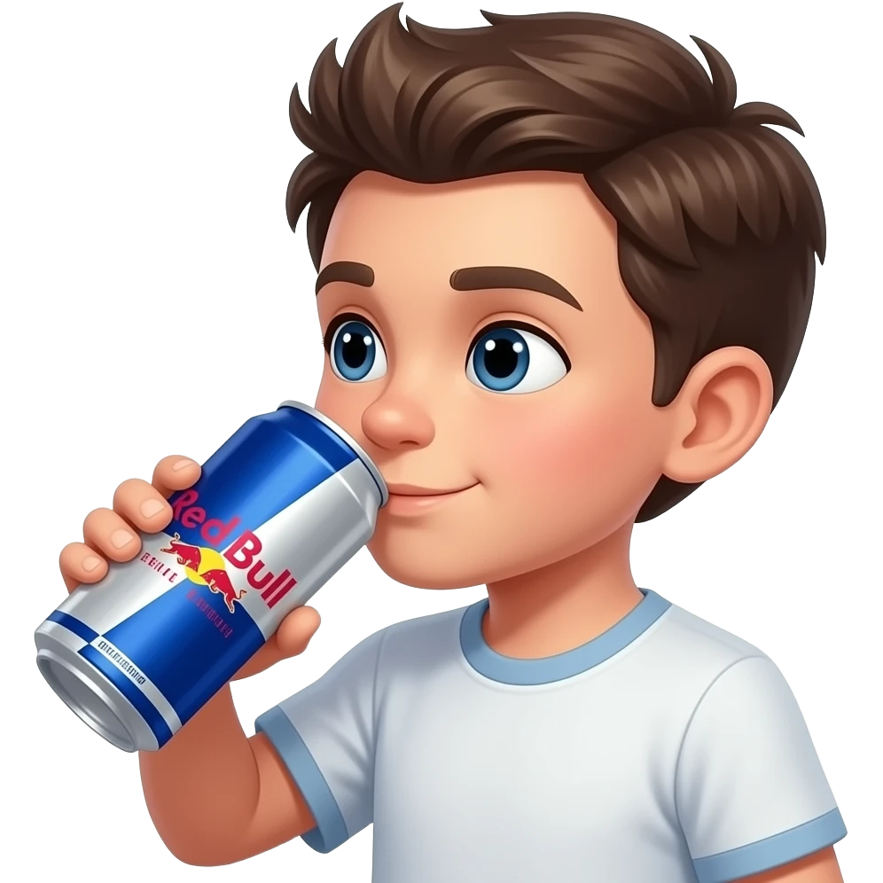 white kid drinking origanal red bull energy in a can emoji
