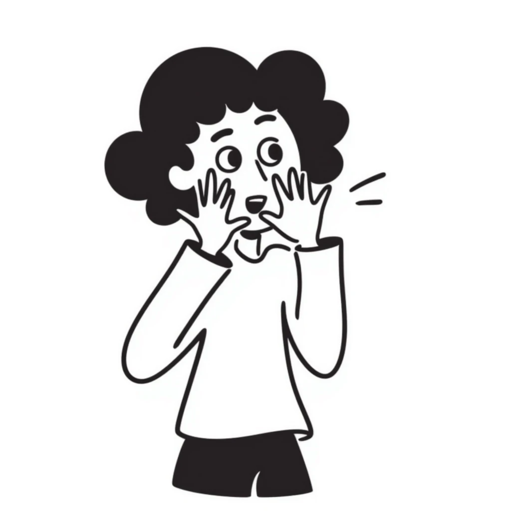 hand-drawn doodle of a person peeking through their fingers, looking scared, sketchy lines emoji