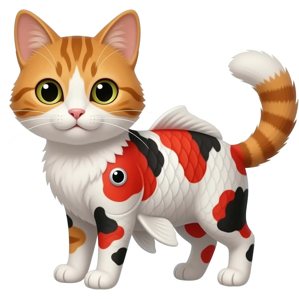 White, black, red, Koi-fish-fox-cat with thick fleshy catfish-whiskers emoji