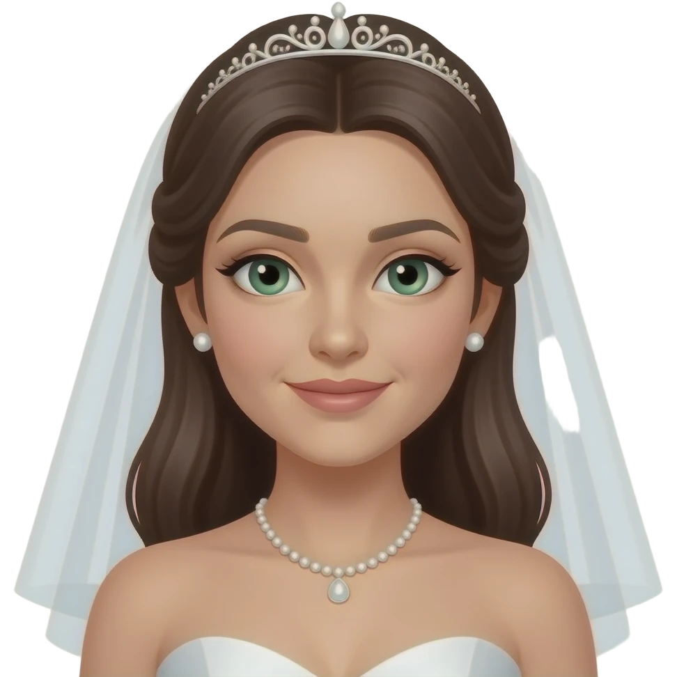 bride white skin with dark brown hair and green eyes emoji