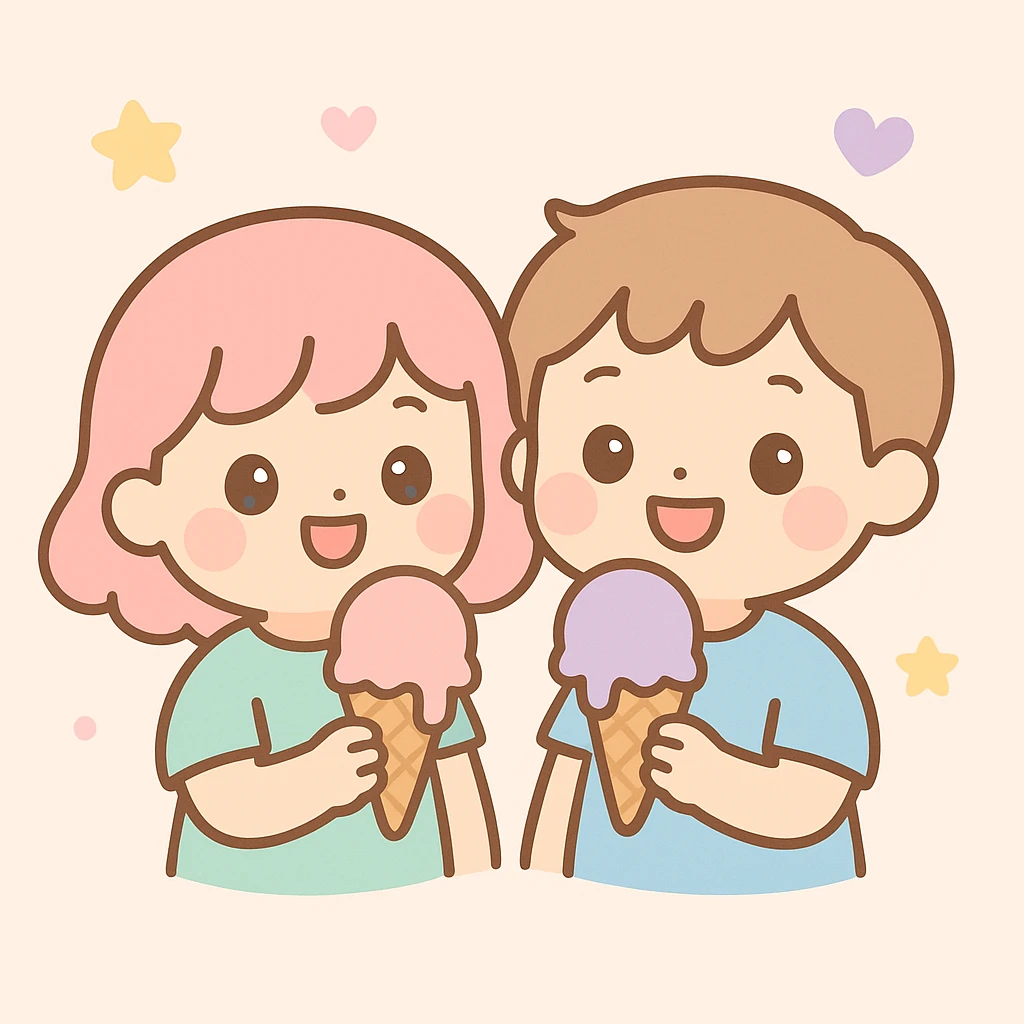 happy children with melting ice cream cones emoji