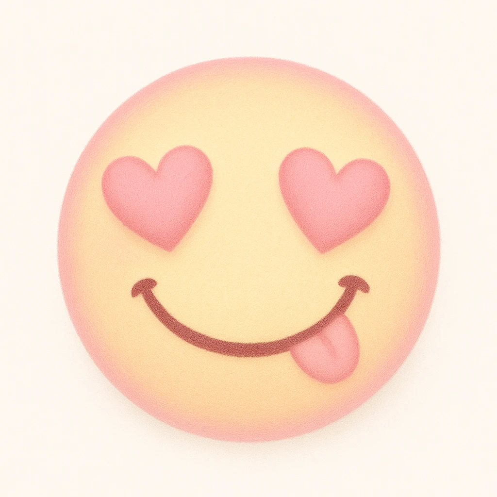 cute emoji, heart eyes, playful grin, pastel pink and yellow emoji