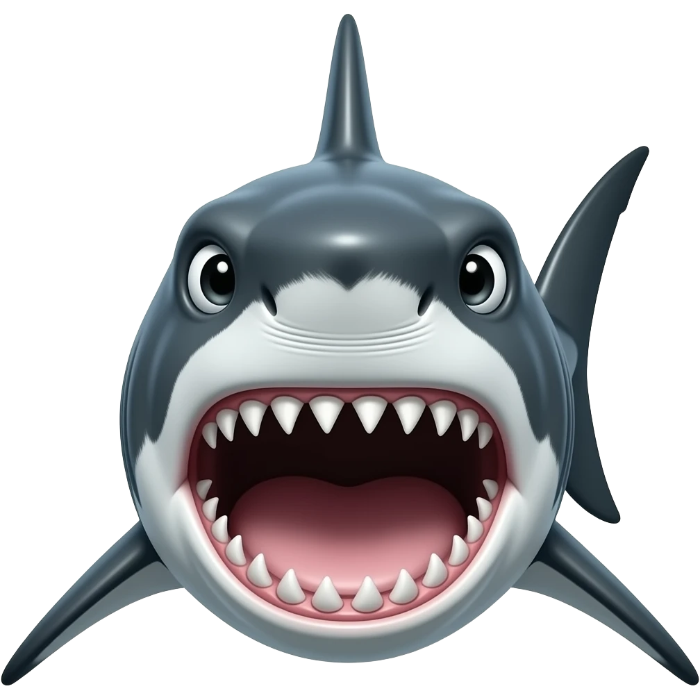 Tubarao de frente, agressivo realista,bem realista sem agua mais agressivo emoji