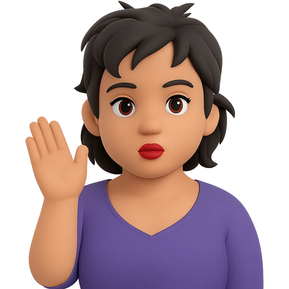 Make her skin color darker and ensure she has only one bun in her messy black hair, keep the style and all other features the same, with no background. Maintain the original style and details faithfully. emoji