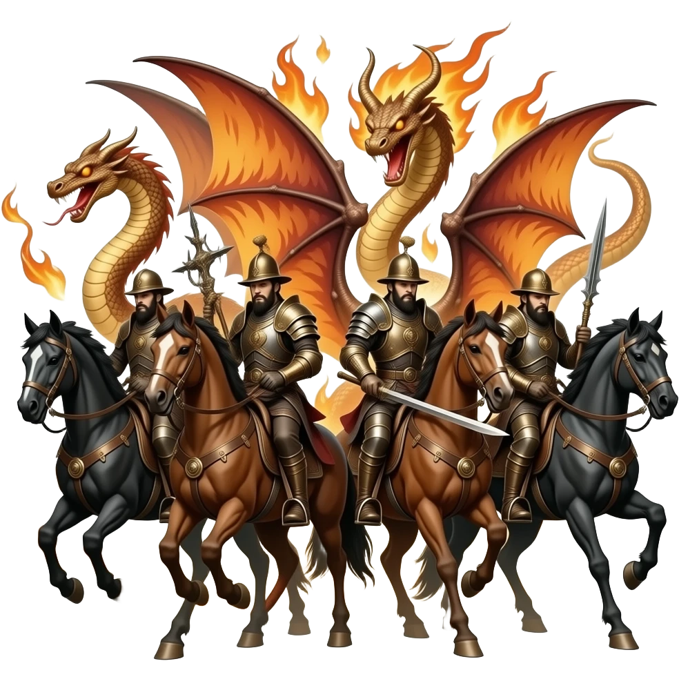 steampunk - the four nasty horsemen of the apocalypse ride on winged fiery serpents emoji