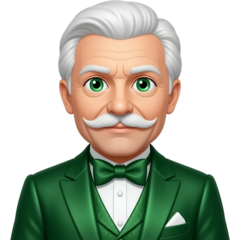 The Wizard from The Wonderful Wizard of Oz with green eyes, white hair and mustache, dark green metallic suit with bow tie emoji