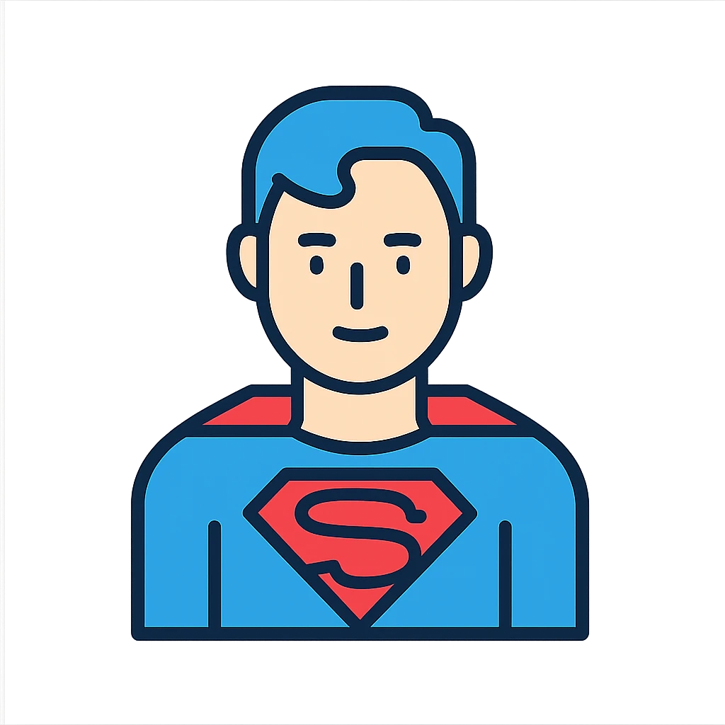 Superman minimalist icon, blue and red colors emoji