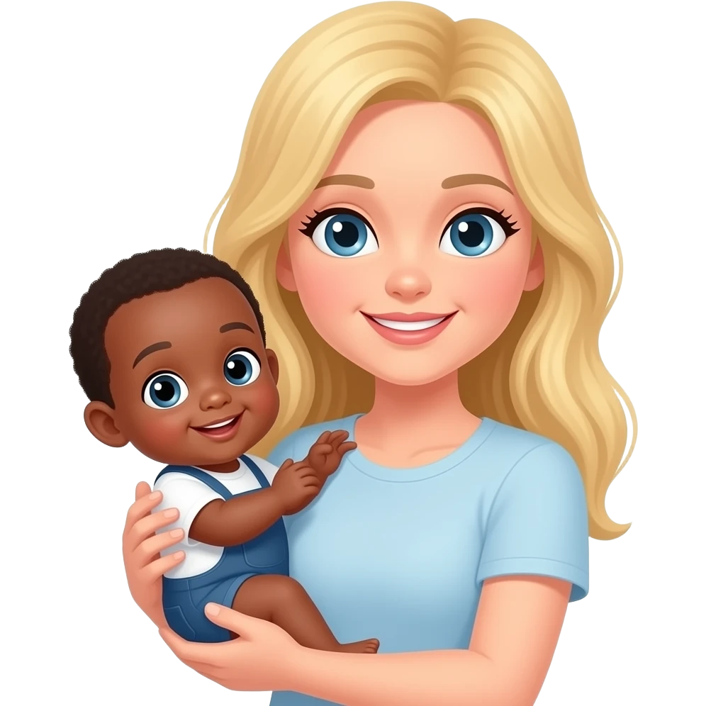 Blonde white woman holding African baby emoji