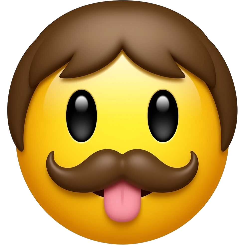 Yellow emoji smile face with brown mullet brown mustache and penis emoji