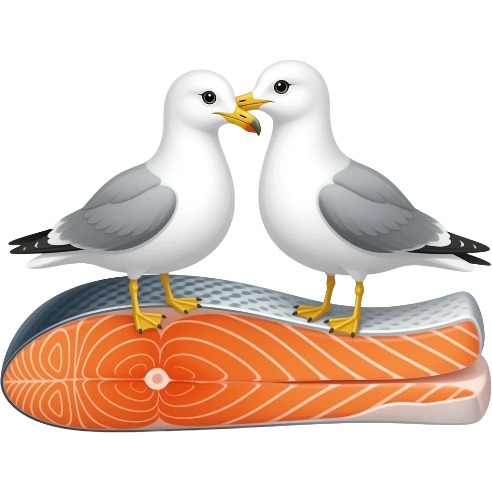 Two seagulls sharing salmon emoji