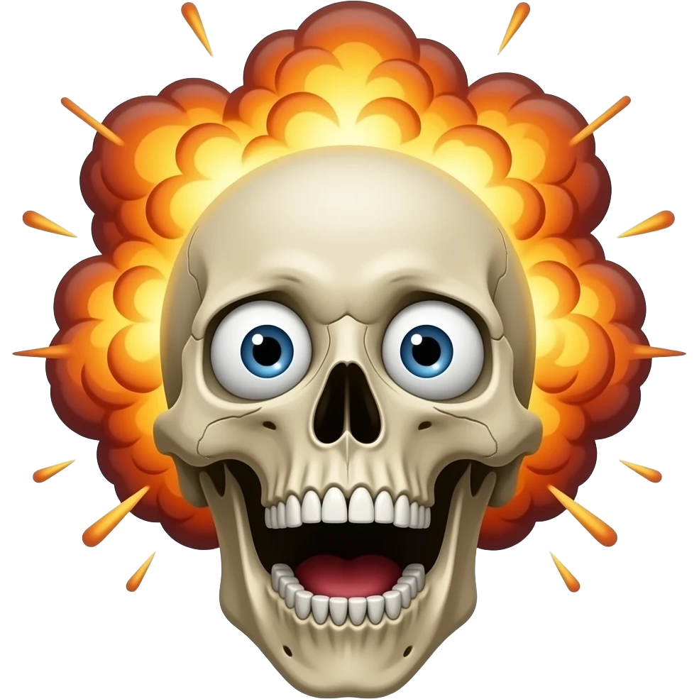 A very shocked skull used for edits like something crazy happen make the explosion more realistic on his head  fix the explosion explosion  make his eyes looks shocking  make the explosion abit more realistic and make his mouth wide open emoji