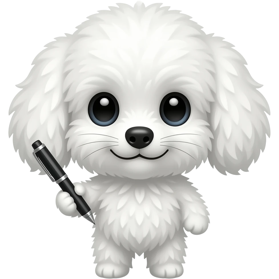 Very smallWhite fluffy dog using pen, crop face for profile, look front emoji
