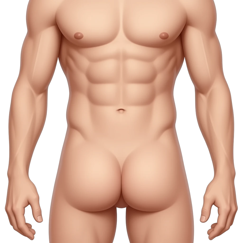 Naked man with girl's private parts emoji