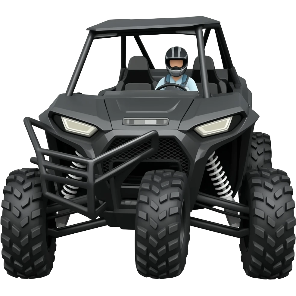 Black color RZR driving with driver wearing helmet with trail emoji